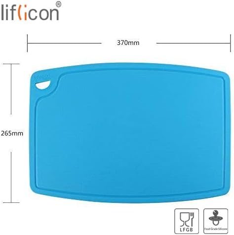 Liflicon Extra Large Thick Silicone Cutting Boards for Kitchen 14.6'' x 10.43'' Flexible Cutting Chopping Boards/Mats Non-slip Deep Drip Juice Groove, Dishwasher Safe-Blue