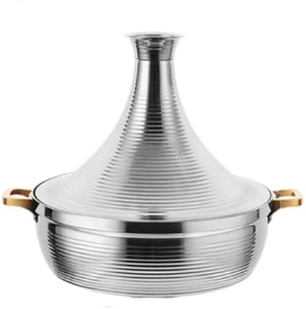 Large Stainless Steel Moroccan Tagine Pot - Non-Stick Casserole with Cone-Shaped Lid & 2 Handles, 30cm/11.8in, Elegant Gold Finish for Authentic Moroccan Cooking