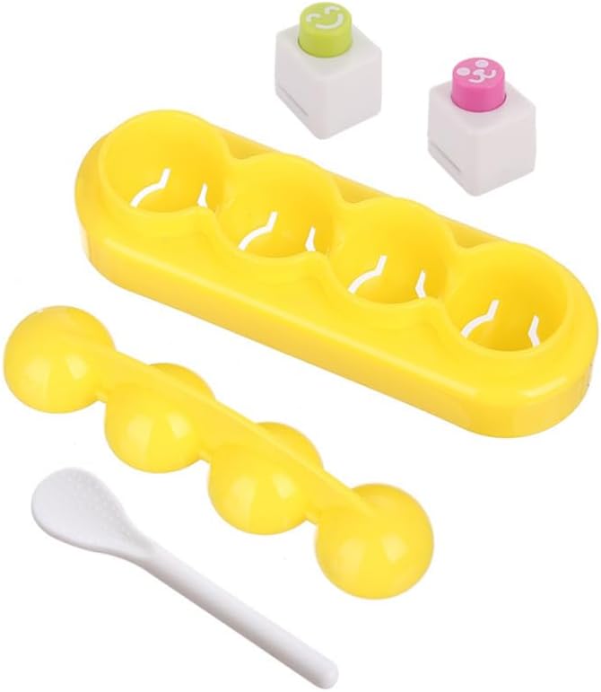 Cabilock Rice Ball Making Kit with Seaweed Embossing Mold and Spoon Kids Diy Sushi Mold Set Creative Rice Shaper for Lunch Boxes Non-Stick Kitchen Gadget