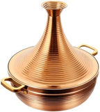 Large Stainless Steel Moroccan Tagine Pot, Non-Stick Tajine Casserole with Cone Lid & 2 Handles, 30cm/11.8in, Elegant Gold Design for Authentic Moroccan Cooking