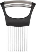 onion slicer，Kitchen Prong Slicer for Vegetables and Meat, Stainless Steel Tines with Safety Handle, Black (1)