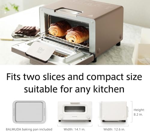 BALMUDA The Toaster | Steam Oven Toaster | Compact Size 14.1" W x 12.6" D x 8.2" H | 5 Cooking Modes: Sandwich Bread, Artisan Bread, Pizza & Pastry, Oven | Baking Pan Included | US Version | Black