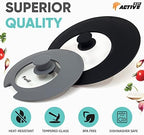 2-Pack Universal Silicone Lids for Pots and Pans - Replacement Pan Covers Fit 7-12 Inch Frying Pans and Pots, Black & Gray