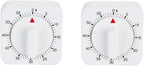 2Pcs White Timer Clock Square 60-Minute Mechanical Kitchen Timer Wind up Visual Cooking Clock with Loud Alarm No Batteries Required Ideal for Cooking Baking and Kitchen Thermometers and Timers