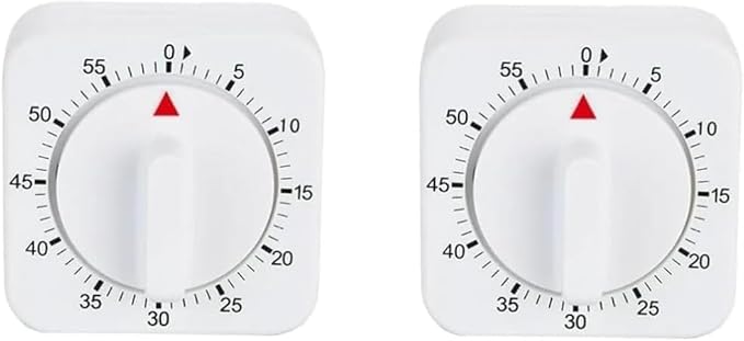 2Pcs White Timer Clock Square 60-Minute Mechanical Kitchen Timer Wind up Visual Cooking Clock with Loud Alarm No Batteries Required Ideal for Cooking Baking and Kitchen Thermometers and Timers