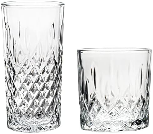 Vikko Rock and Tumbler Set, 8 Piece Set of Elegant Glasses, 4 Tall 12.25 Ounce Glasses and 4 Short 11.25 ounce Whiskey Glasses
