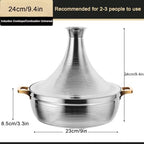 Large Stainless Steel Moroccan Tagine Pot, 30cm Non-Stick Tajine Casserole with Cone Lid & 2 Handles, Elegant Gold Design for Authentic Moroccan Cooking