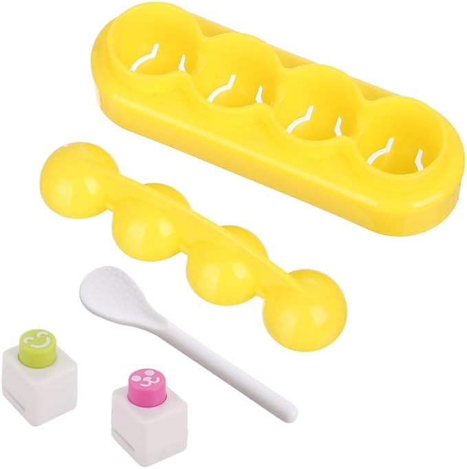 Cabilock Rice Ball Making Kit with Seaweed Embossing Mold and Spoon Kids Diy Sushi Mold Set Creative Rice Shaper for Lunch Boxes Non-Stick Kitchen Gadget