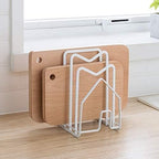 SUNFICON 2 Pack White Cutting Board Holder Rack Pot Pan Lids Holder Chopping Board Organizer Thin Bakeware Tray Dry Display Stand Kitchen Countertop Cabinet Office