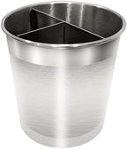 Cooler Kitchen Rotating Extra Large Stainless Steel Utensil Holder Caddy with Sturdy No-Tip Weighted Base, Removable Divider, and Gripped Insert Bottom -Dishwasher Safe Metal Cooking Utensil Holder