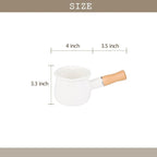Enamel Milk Pot, Butter Warmer Non-stick Mini Saucepan, 4 Inch 17 Oz Small Cookware with Wooden Handle(White)
