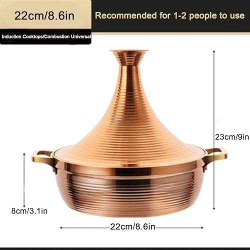 Large Stainless Steel Moroccan Tagine Pot, 30cm Non-Stick Casserole with Cone Lid & 2 Handles, Elegant Gold Tajine Cookware for Authentic Moroccan Cooking