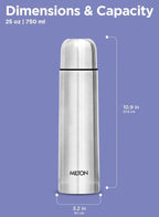 Milton Thermosteel Flip Lid 750, Double Walled Vacuum Insulated Thermos 750 ml | 25 oz | 24 Hours Hot and Cold Water Bottle with Cover, Stainless Steel, BPA Free, Leak Proof | Silver