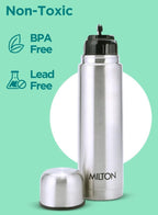 Milton Vacuum Flask for Hot Drink 1 litre (34 oz), Stainless Steel Double Walled Insulated Water Bottle for 24 Hour Hot and Cold drinks with cover, Leak proof, Thermosteel Flip Lid 1000 ml Set of -2