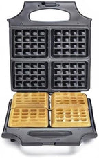 bella Waffle Iron - 4 Square Belgian Waffle Maker, Non-stick Extra Large Plates for Easy Cleanup - Compact Design, Stainless Steel, Black, 1400W