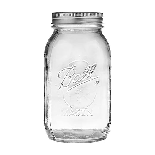 Ball Regular Mouth Glass Mason Jars with Lids and Bands, Used for Canning (Quart, 32 Ounce (Pack of 6))