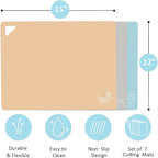 7 Pieces Plastic Flexible Cutting Boards for Kitchen, Non Slip Cutting Mats with Food Icons, Easy-Grip Handles, BPA- Free, 15"x12"