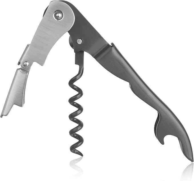 Innovine Double Hinge Corkscrew, Stainless Steel Wine Opener with Dual Leverage and Built-In Foil Cutter, Perfect for Home Bar, Travel, Camping, Picnic, Outdoor Party, Set of 1, Graphite