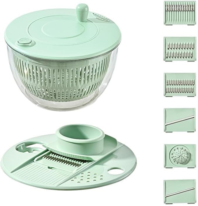 6 In 1 Salad Spinner, Large Salad Spinner with Vegetable Chopper, Multi-Use Lettuce Spinner, Fruit Washer, Wash, Spin and dry Salad Greens, Fruits & Vegetables, Kitchen Tools, Drain,5 Quart