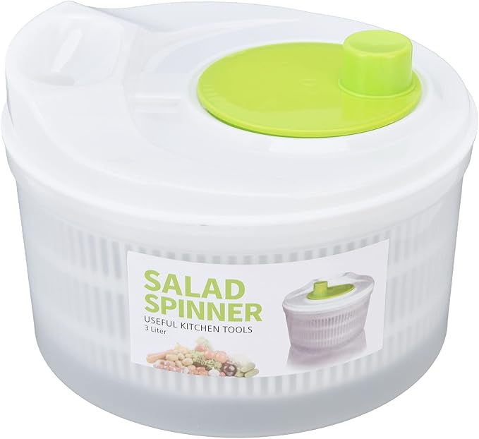 Salad Spinner, Salad Drye with Rotary Handle, 3L Plastic Salad Drainer Vegetable Dryer Multifunction Easy Draining Fruit Washer Manual Lettuce Dryer for Cooking