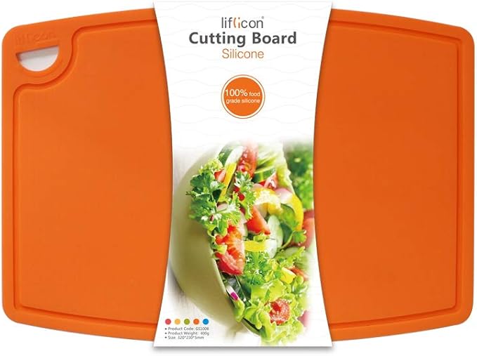 Liflicon Extra Large Thick Silicone Cutting Boards for Kitchen 14.6'' x 10.43'' Flexible Cutting Chopping Boards/Mats Non-slip Deep Drip Juice Groove, Dishwasher Safe-Orange
