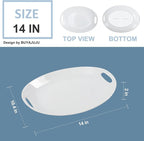 Buyajuju Porcelain Serving Platter with Handles, 14" serving dishes for entertaining, Oval Serving tray for Salad, Stew, Fruits and Pasta, Set of 2, White