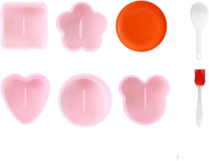 Pink Onigiri Mold Set, 8 PCS Musubi Press Mold Kit for Lunch Bento and Home Party DIY, Non Stick Rice Ball Sushi Mold for Kitchen Family Food Lovers Gifts Christmas