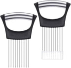 onion slicer，Kitchen Prong Slicer for Vegetables and Meat, Stainless Steel Tines with Safety Handle, Black (1)