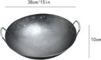 Wok Pfanne Traditioneller Handgehämmerter Wok Aus Refined Iron Mit Two Handles，1,8 MM Dick Wok (Rundboden) (Size : 38cm/14.9in)
