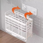 Utensil Holder Metal Hollow Out Kitchen Utensil Holder with 3 Compartments, Wall Mount/Countertop Utensil Drying Racks, White Utensil Caddy with Drain Tray and Hooks Cutlery Holder