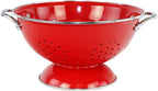 Reston Lloyd, 3 Quart Powder Coated Steel Kitchen Strainer Basket for draining Pasta, Vegetable and Fruit, Chrome Handles and Wide Stable Base, Red