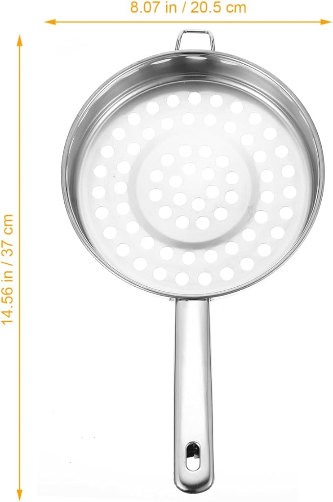 SHOWERORO Stainless Steel Flat Bottom Large Hole Strainer Spoon for Hot Pot Frying Cooking Dumplings 14.56X8.07X1.85 Inch Kitchen Colander with Mesh Filter