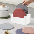 2Pcs Paper Plate Dispenser for 7-10 Inch Disposable Plates, Space-Saving Disposable Plate Storage Organizer for Cabinet, Countertop, RV or Outdoor, Space-Saving Plastic, Foam and Paper Plate Storage