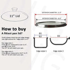 11 In Glass Lid for Frying Pan, Tempered Replacement Cover Compatible with All 11" Cookware for Skillets, Round Cast Iron, Cast Aluminium, Stainless Steel Pans &Pots, 10.8in/ 276mm - 11.2in/292mm