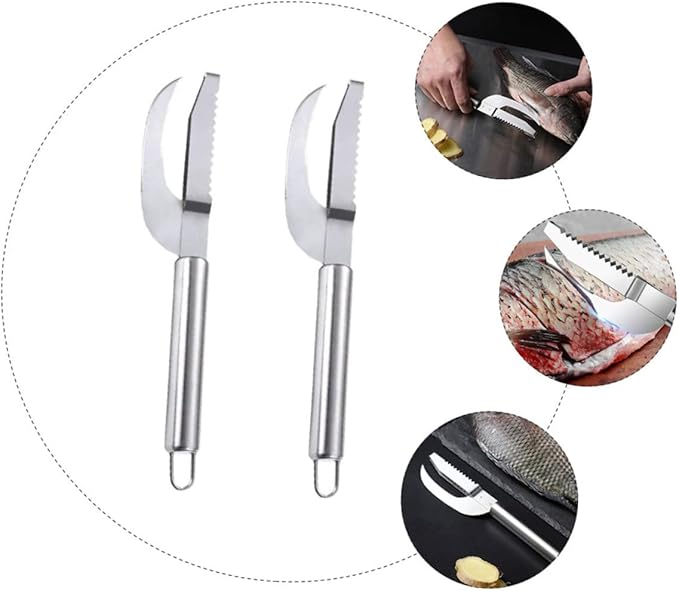 2pcs Fish Remover Set Stainless Steel Handle Multi-Use Fish Scaler and Belly Opener Tool for Kitchen Reusable Gadget