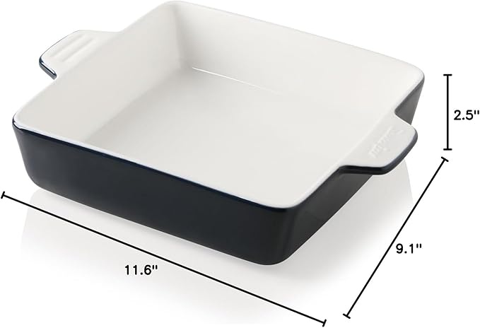 Sweejar Ceramic Baking Dish, 9 x 9 Cake Baking Pan for Brownie, Porcelain Square Bakeware with Double Handle for Casserole, Lasagna, Family Dinner (Navy)