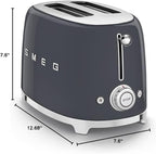 Smeg 50's Style Retro Aesthetic 2 Slice Toaster 6 Presets Extra Wide Slots Grey, TSF01GRUS