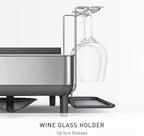simplehuman Large Capacity Dish Drying Rack with Stainless Steel Frame, 360º Easy Drain Swivel Spout, Utensil & Wine Glass Holder, Anti-Residue Coating, Moisture Control Surface, Grey