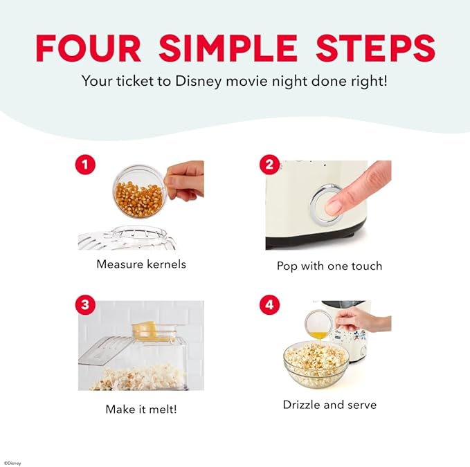 Disney DASH Fresh Pop Popcorn Maker - Oil-Free, Air Popcorn Popper - With Measuring Cup & Recipe Guide - Perfect for Movie Nights - 16 Cups, Mickey & Minnie Design
