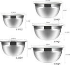 Mixing Bowls, 5Pcs Stainless Steel Mixing Bowl Set, Utensils for the Kitchen, Multifunctional, Stackable, Dishwasher Safe, 3.75L / 3.25L / 2.5L / 2L / 1.3L (With lid)
