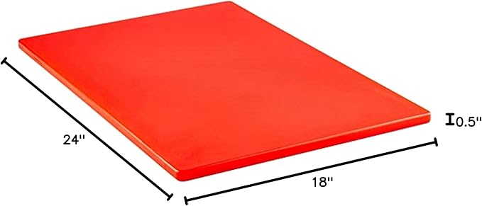 TrueCraftware- 24" X 18" X 1/2” Cutting Board for Kitchen Red Color Plastic- Commercial Plastic Chopping Board Anti Slip Surface Chopping Food Cutting Mat for Meat Vegetables Dishwasher Safe