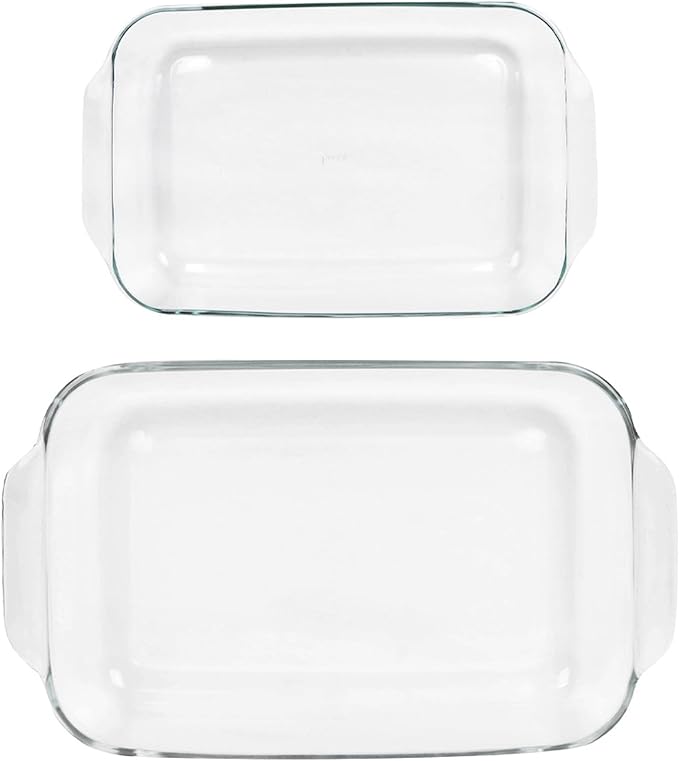 Pyrex Basics Clear Glass Oblong Baking Dish Set, 2-Piece Value Pack (3-Quart & 2-Quart) - Oven, Microwave and Dishwasher Safe, Perfect for Casseroles, Deserts, Food Preparations and so much More - Made in USA