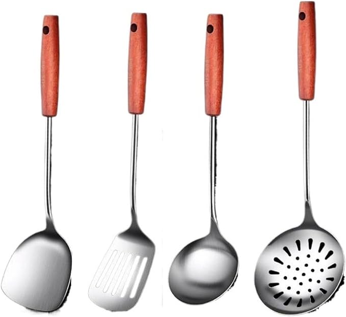 Kitchen Utensils Set，Cooking Utensils Kitchen Tools 4 Pieces Spoons for Cooking Spatulas Cooking Utensils Sets Stainless Steel Spatulas Spoons Gadgets