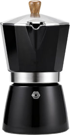AGOGO Milano Moka Pot Stovetop Espresso Maker with 100 Paper Filters for Sediment-Free Coffee, Classic Italian Greca with Wood-Grain Handle,Cleaning Brush & Towel 6 Cup (10oz / 300ml) Black