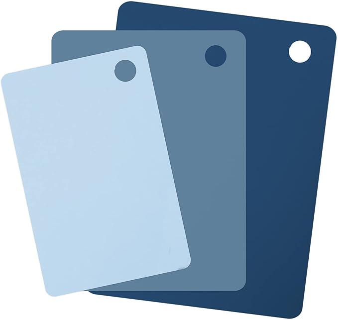 Tovolo Flexible Cutting Board Set of 3 Small Medium Large Nylon Chopping Mats for Meal Prep Cut Slice Dicing Fruits Veggies & Meat, Easy Clean Dishwasher Safe Kitchen Cutting Mats, Assorted Blues