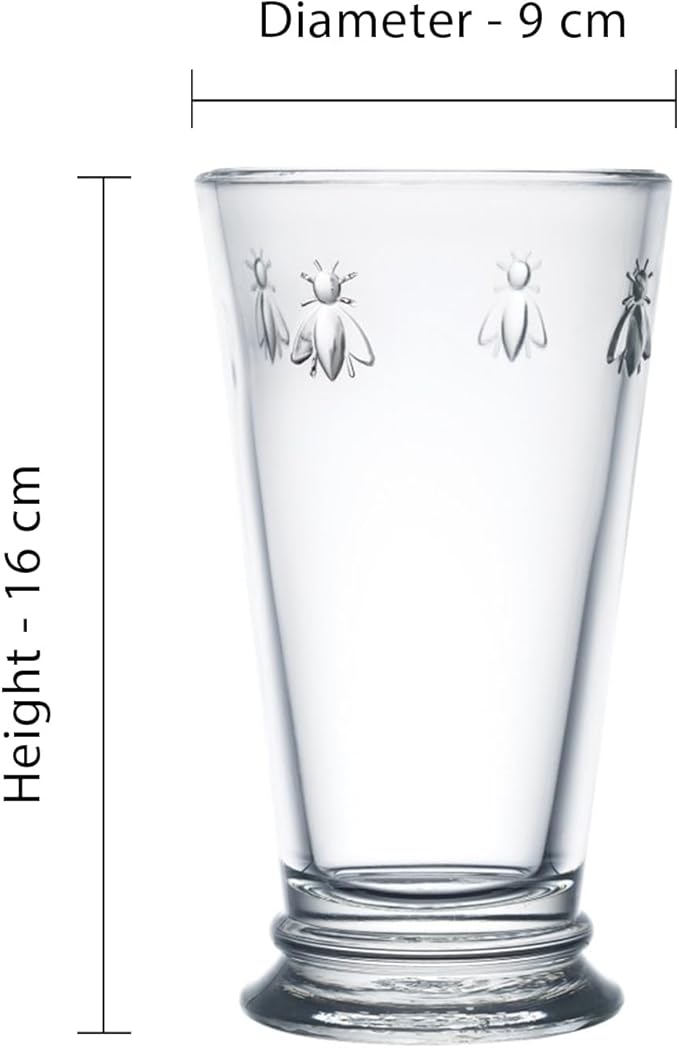 La Rochere, Set of 6, Tall Drinking Glasses (6.3" Tall - High Ball), 15.6 Oz Each, Napoleonic Bee Pattern