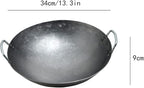 Wok Pfanne Traditioneller Handgehämmerter Wok Aus Refined Iron Mit Two Handles，1,8 MM Dick Wok (Rundboden) (Size : 34cm/13.3in)