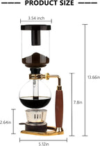 Vacuum Coffee Maker, Manual Siphon Coffee Brewer 3-Cup (360ml) with Alcohol Burner, Adjustable Buffer Clamp, Stainless Steel Bracket Base for Coffee Aficionados
