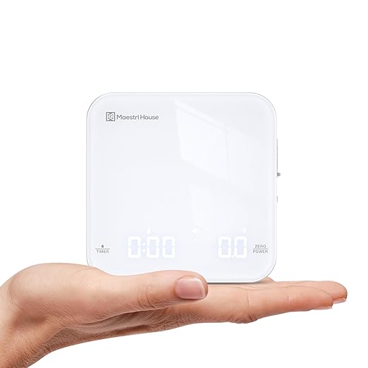 Maestri House Mini Coffee Scale with Timer, USB-C Rechargeable Espresso Scale, 2kg/0.1g Accurate Scale for Espresso and Pour-Over Coffee, Portable Digital Kitchen Scale with Auto Timer (White & Gold)
