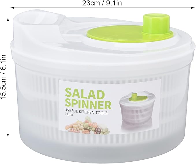 Salad Spinner, Salad Drye with Rotary Handle, 3L Plastic Salad Drainer Vegetable Dryer Multifunction Easy Draining Fruit Washer Manual Lettuce Dryer for Cooking